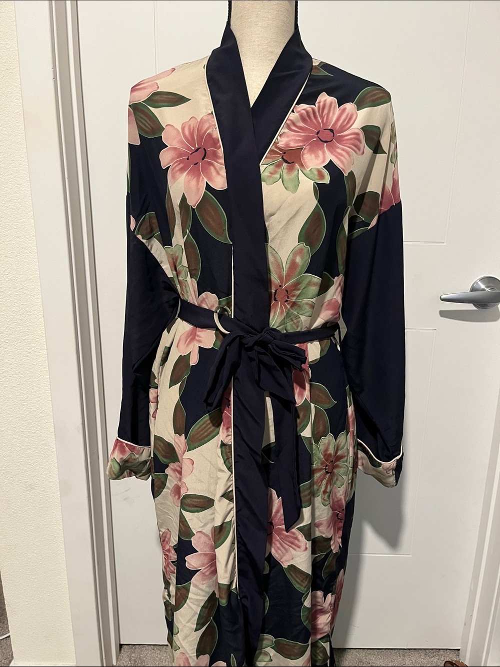 Vintage Christian Dior Loungewear Floral Allover Design Belted Robe Feminine